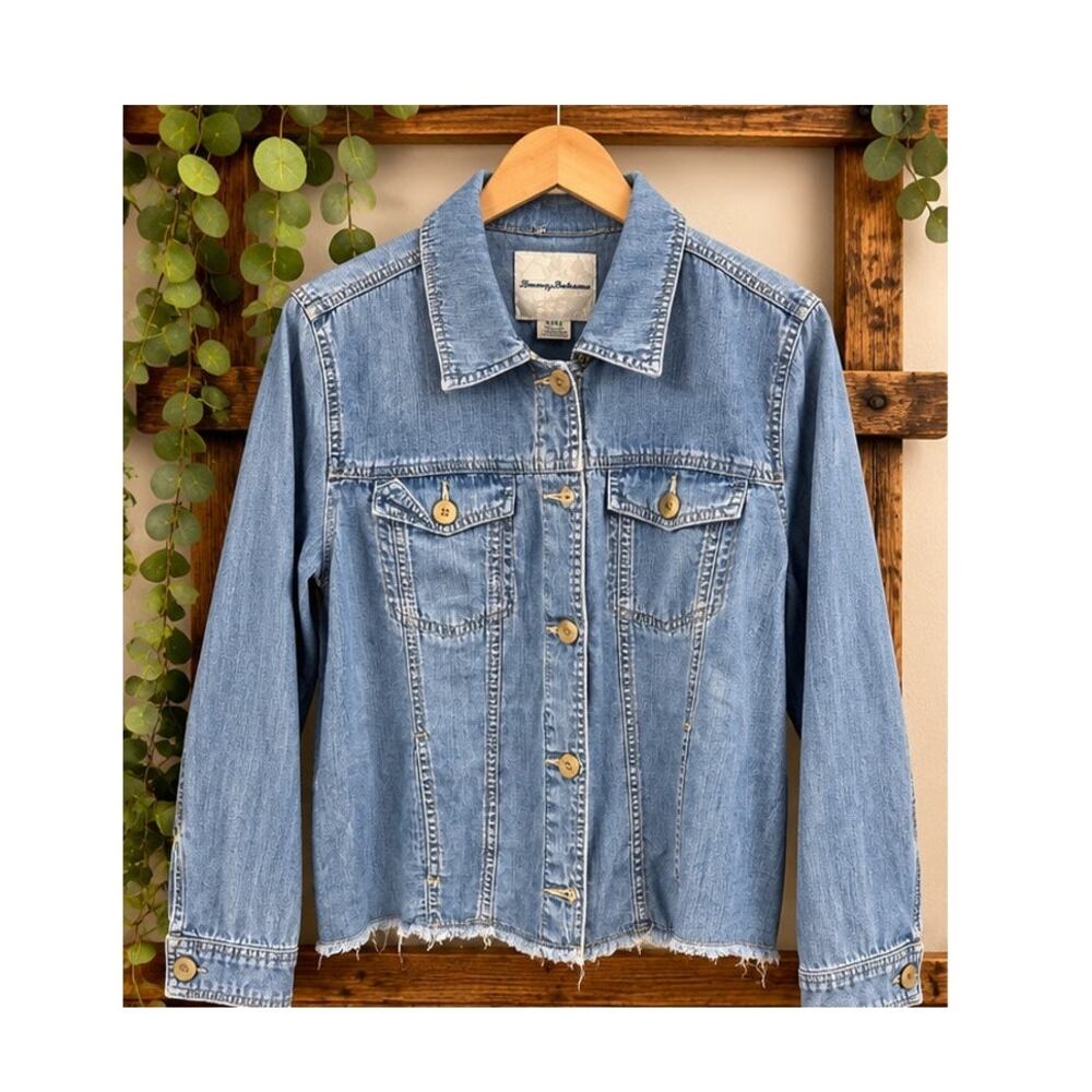 Tommy Bahama O'lei Frayed Hem Denim Chambray Button-Up Shirt | Medium
